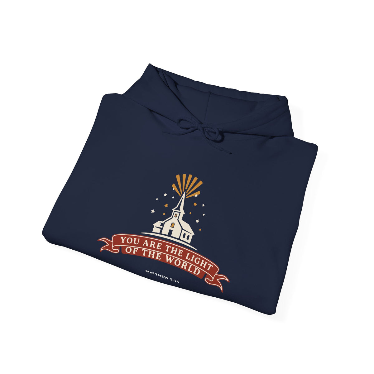 City on a Hill Matthew 5:14 hoodie in navy, folded mockup
