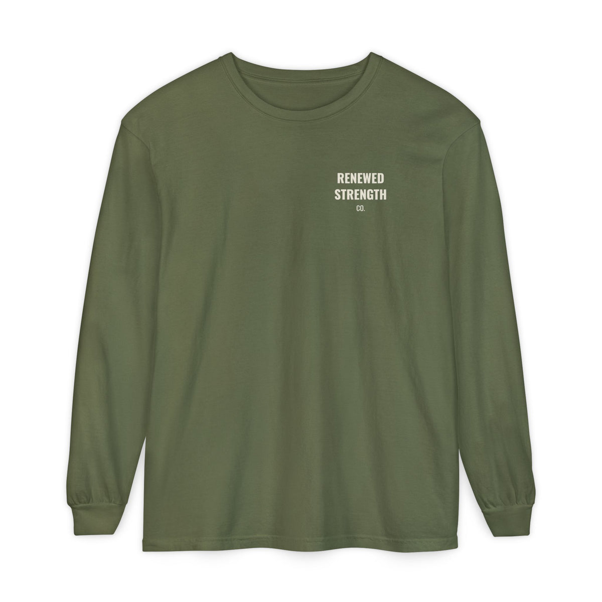 Nothing Can Separate Us Romans 8:38-39 long sleeve tee in Hemp, front with left-chest logo mockup