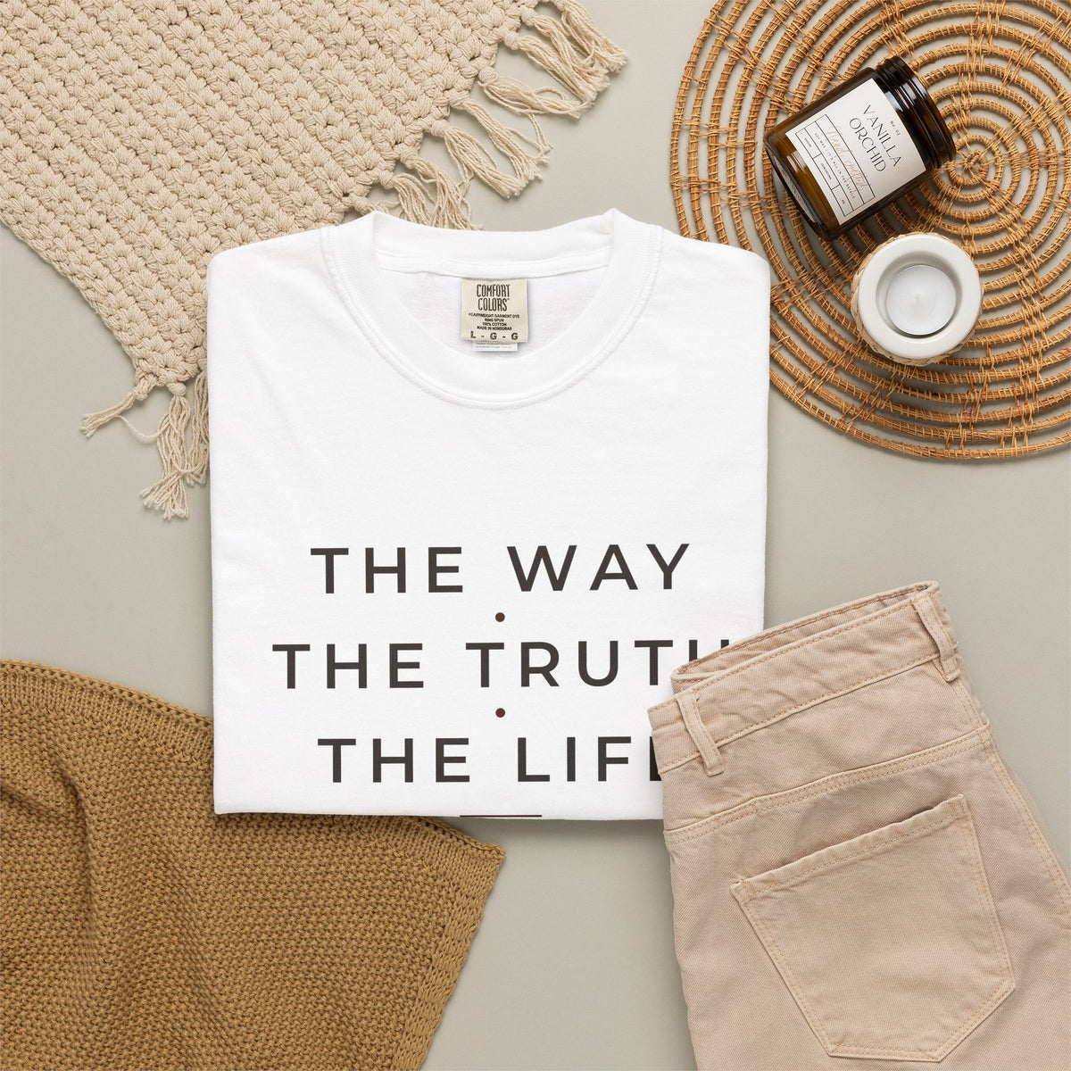 The Way The Truth The Life John 14:6 Christian tee in white, folded flat lay
