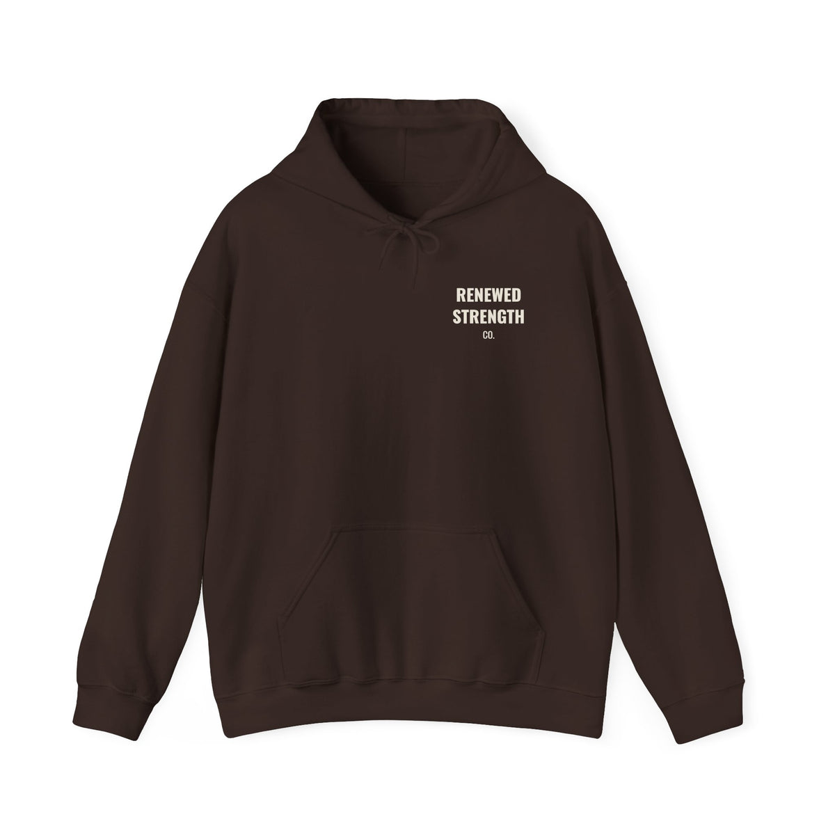 Suffering Produces Hope Romans 5:3-4 hoodie in dark chocolate, front (left-chest logo) mockup