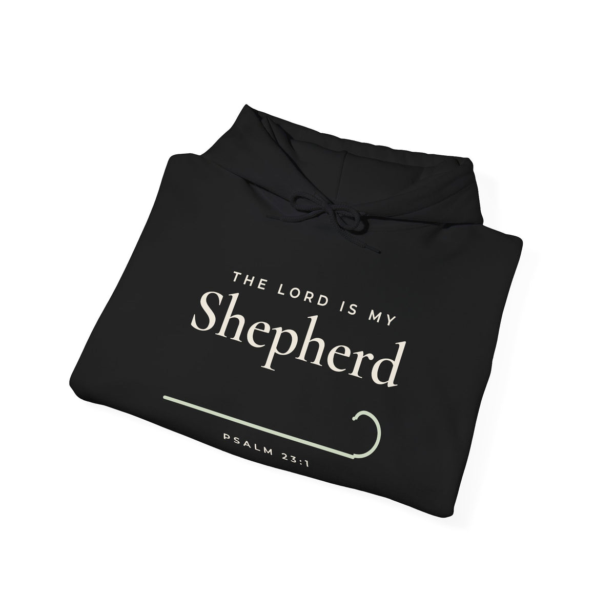 The Lord Is My Shepherd Psalm 23:1 Christian hoodie in black, folded mockup