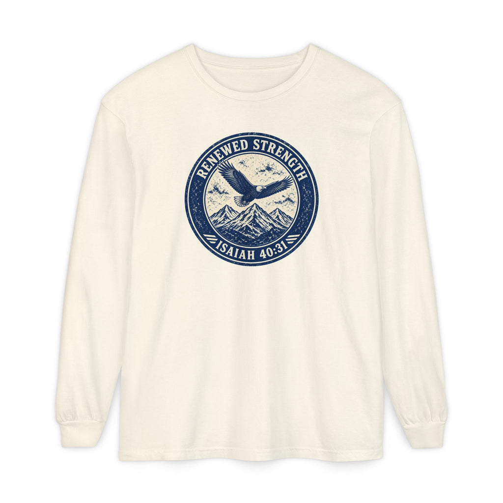 Renew Your Strength Isaiah 40:31 long sleeve tee in ivory, front mockup