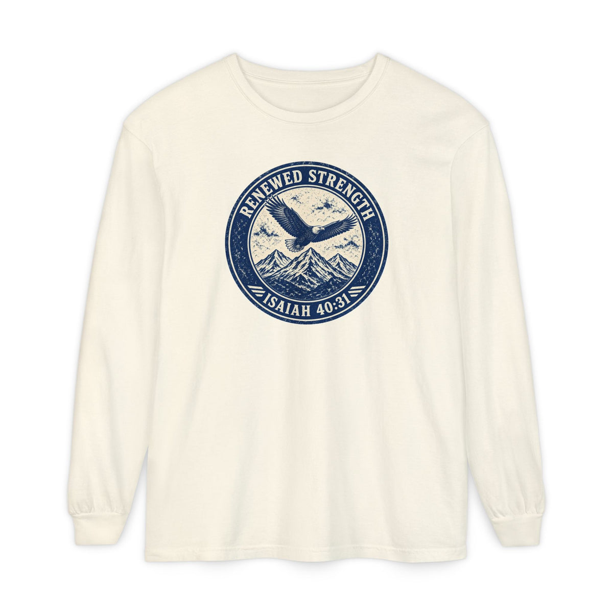 Renew Your Strength Isaiah 40:31 long sleeve tee in ivory, front mockup