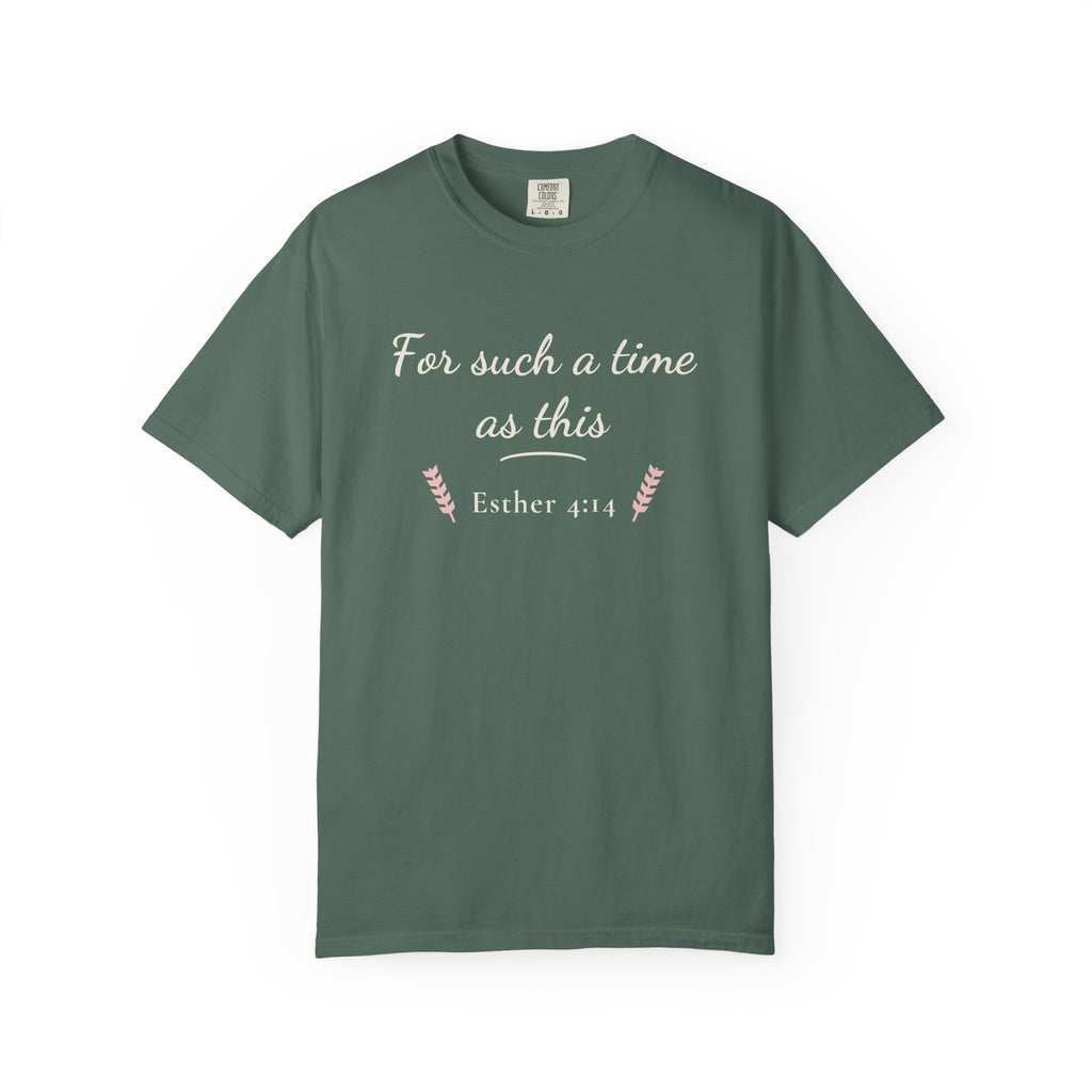 For Such a Time as This Esther 4:14 tee in blue spruce, front mockup