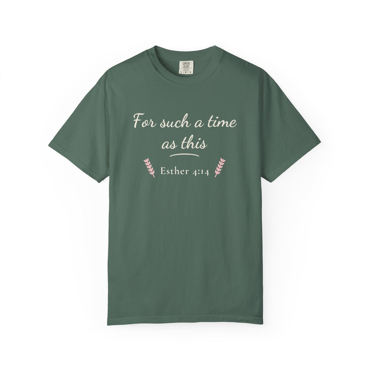 For Such a Time as This Esther 4:14 tee in blue spruce, front mockup