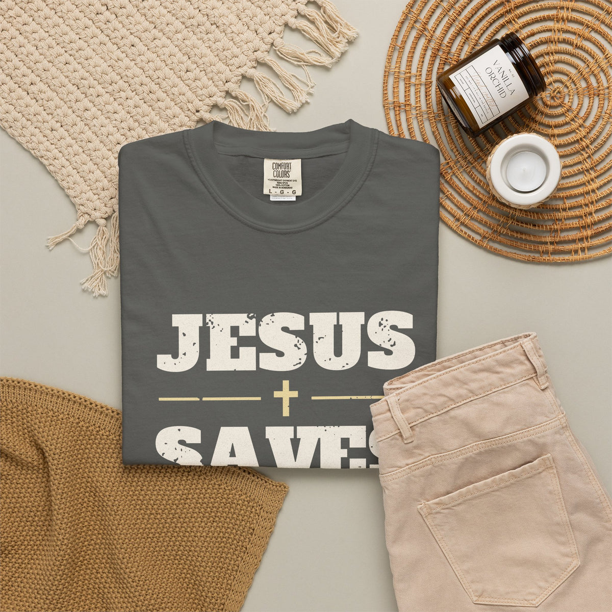 Jesus Saves Christian Tee | Garment-Dyed Heavyweight Cotton