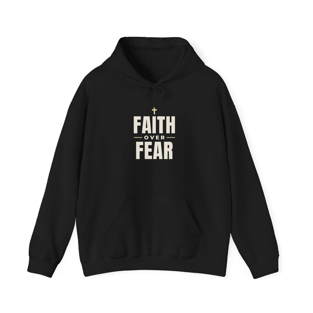 Faith Over Fear Christian hoodie in black, front mockup