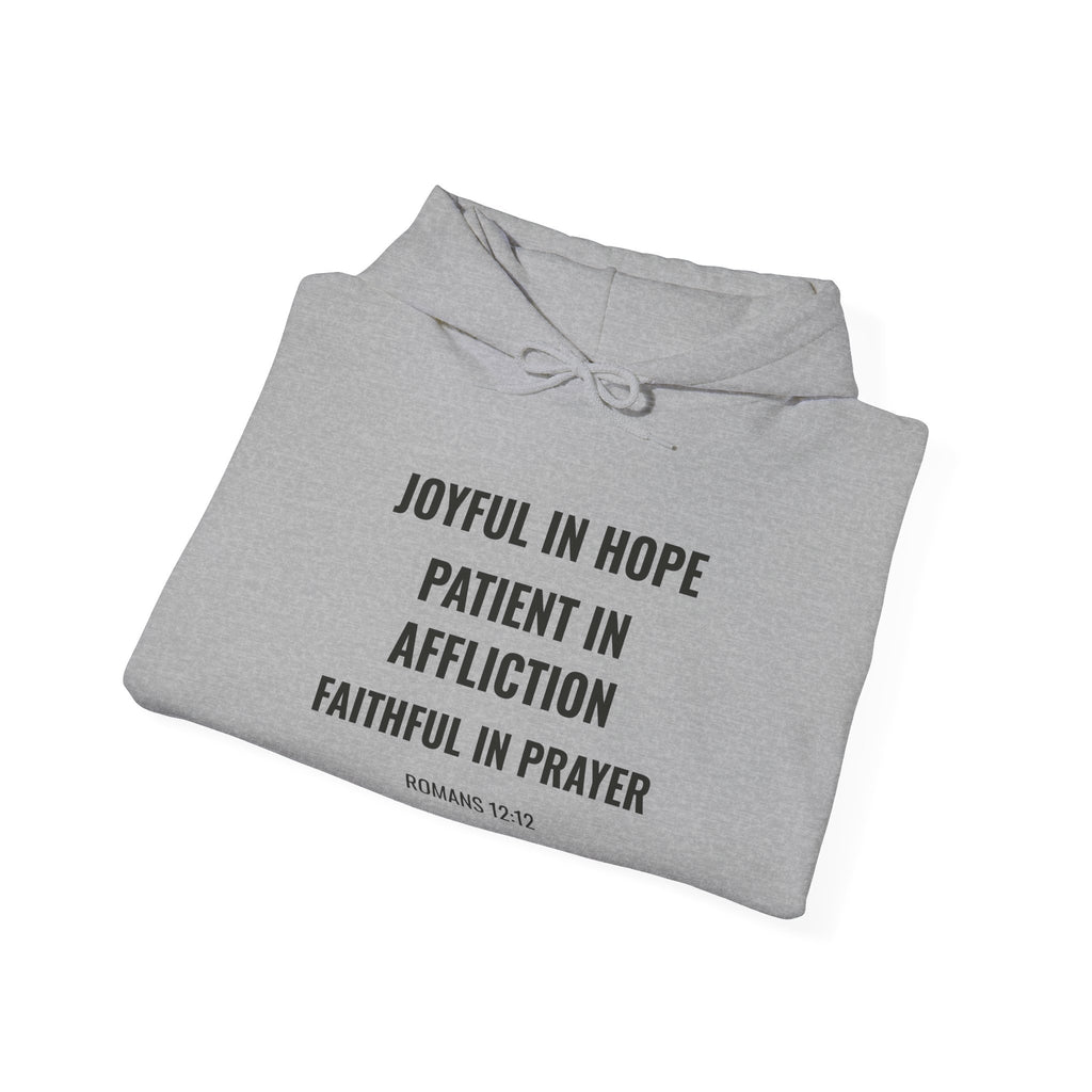 Joyful in Hope Romans 12:12 hoodie in sport grey, folded mockup