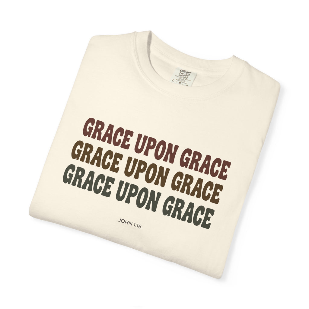 Grace Upon Grace John 1:16 tee in ivory, folded mockup