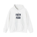 Faith Over Fear Christian hoodie in white, front mockup