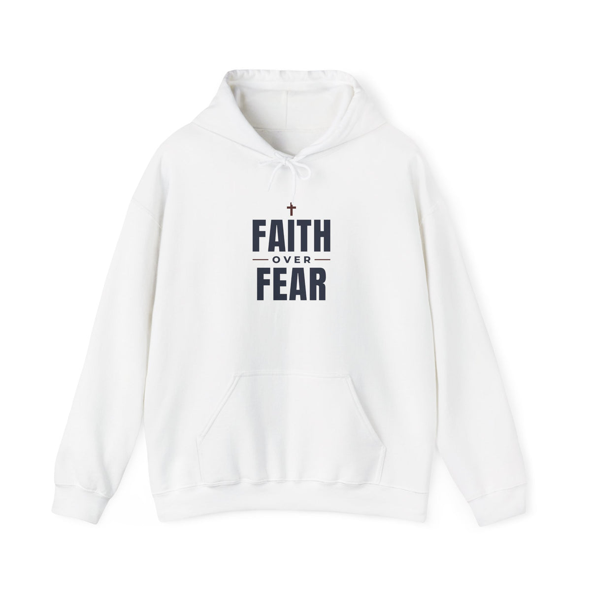 Faith Over Fear Christian hoodie in white, front mockup