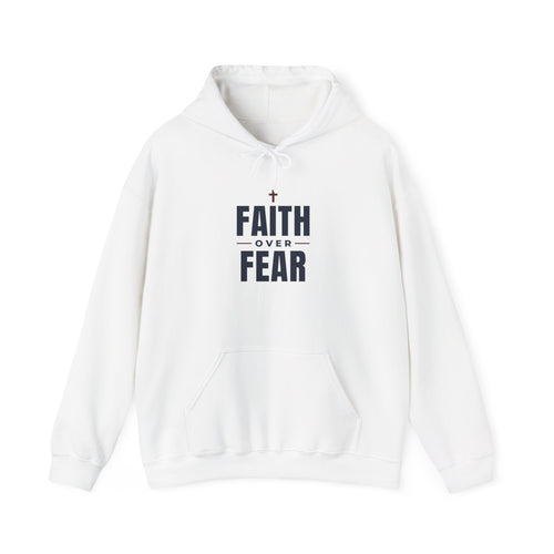 Faith Over Fear Christian hoodie in white, front mockup