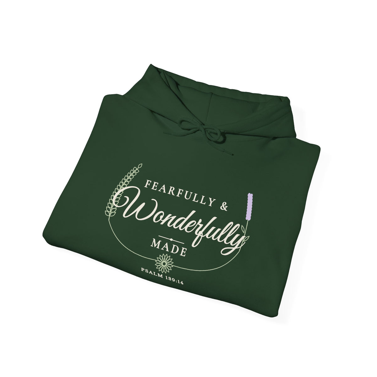Fearfully & Wonderfully Made Psalm 139:14 hoodie in forest green, folded mockup