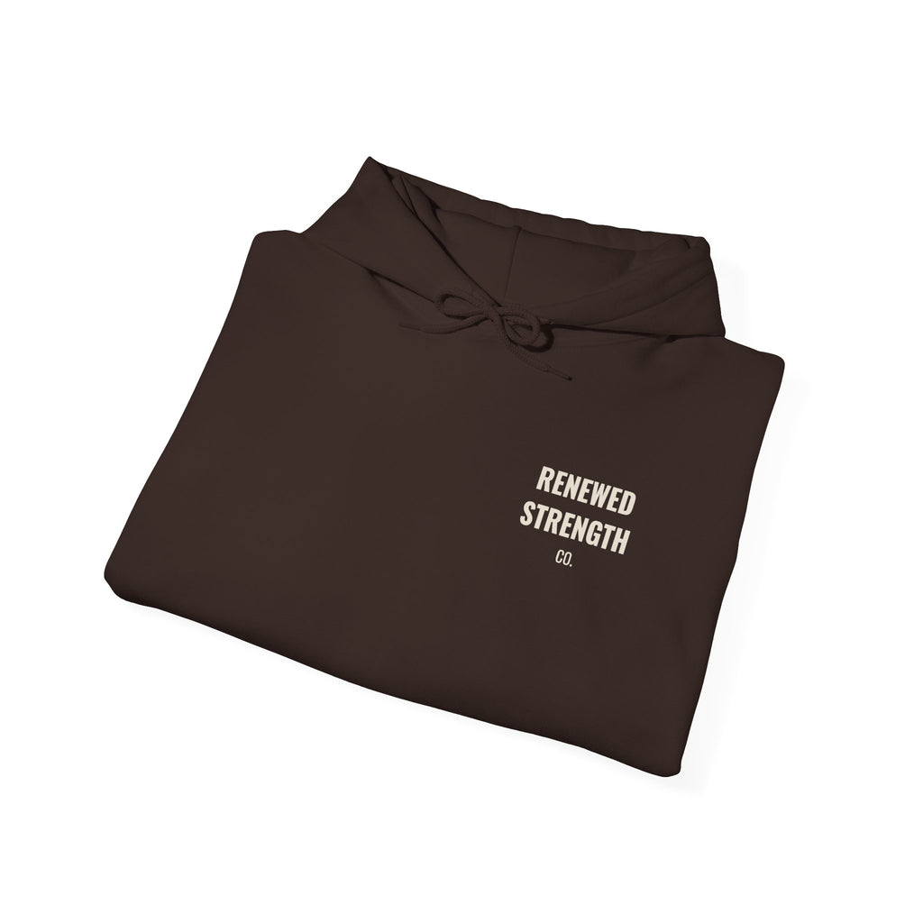 Nothing Can Separate Us Romans 8:38-39 hoodie in Dark Chocolate, folded mockup