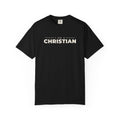 I Am a Christian Christian tee in black, front mockup