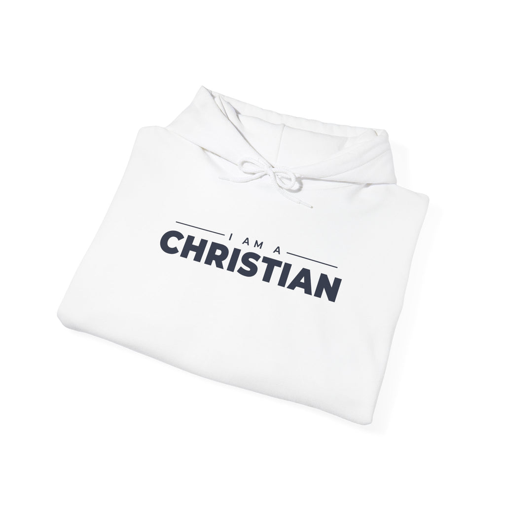 I Am a Christian Christian hoodie in white, folded mockup