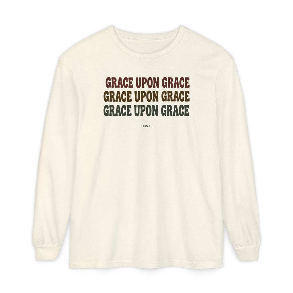 Grace Upon Grace John 1:16 long sleeve tee in ivory, front mockup