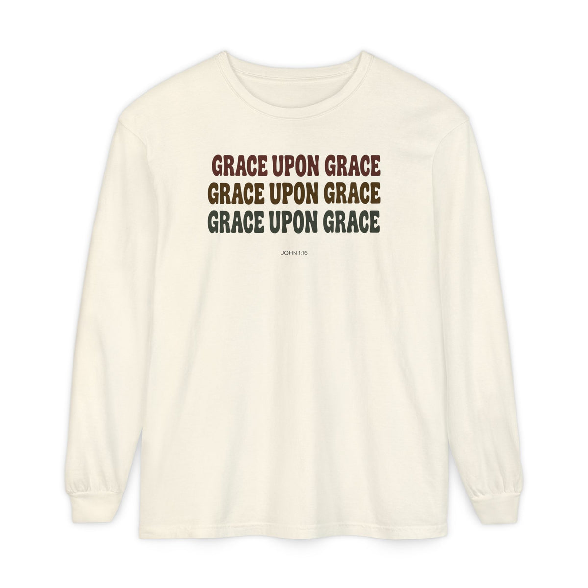 Grace Upon Grace John 1:16 long sleeve tee in ivory, front mockup