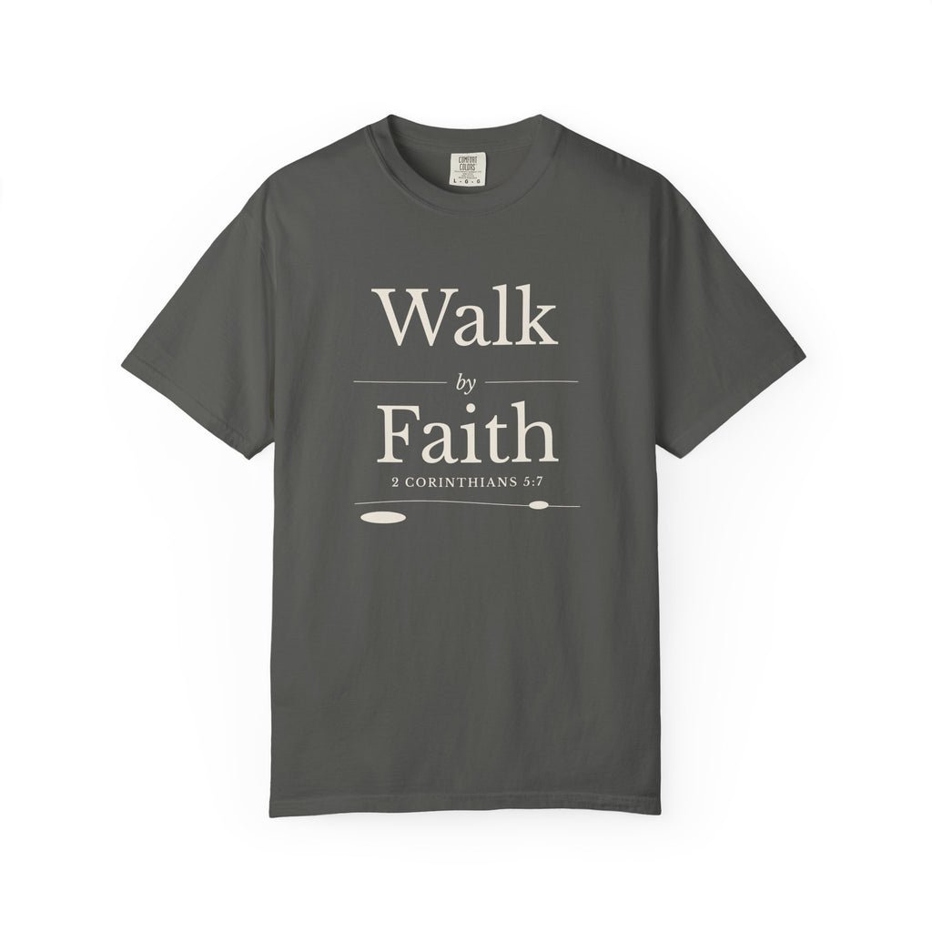 Walk by Faith 2 Corinthians 5:7 tee in pepper, front mockup