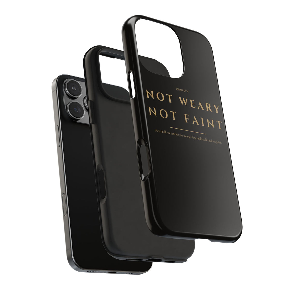 Not Weary Phone Case | Isaiah 40:31 — Black & Gold