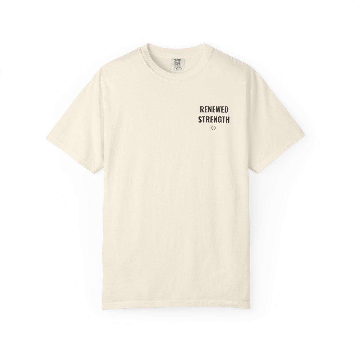 Suffering Produces Hope Romans 5:3-4 tee in ivory, front (left-chest logo) mockup