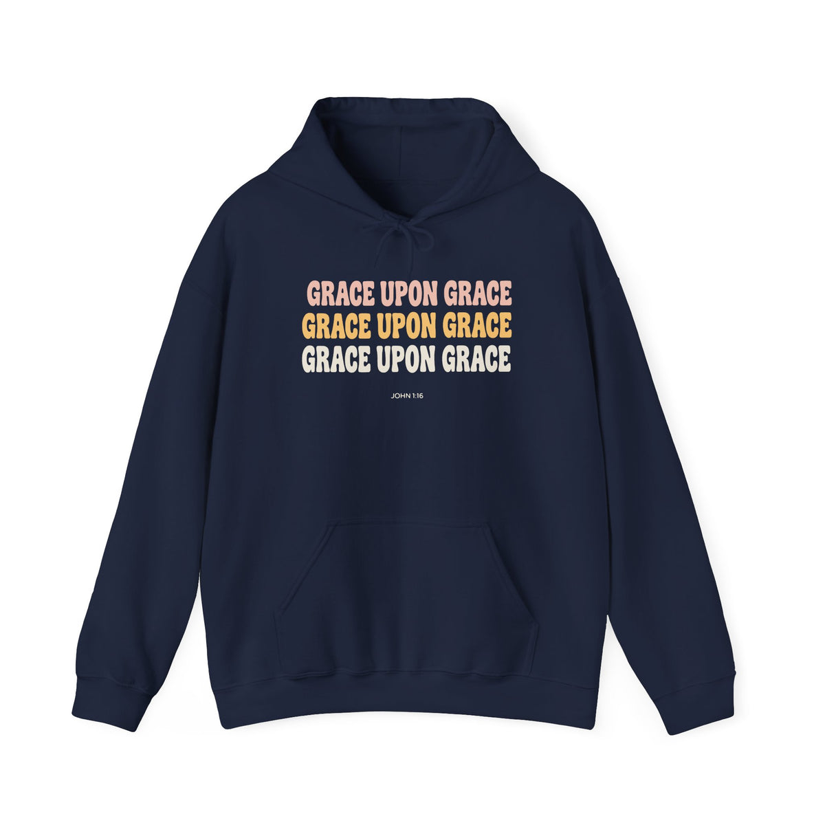 Grace Upon Grace John 1:16 hoodie in navy, front mockup