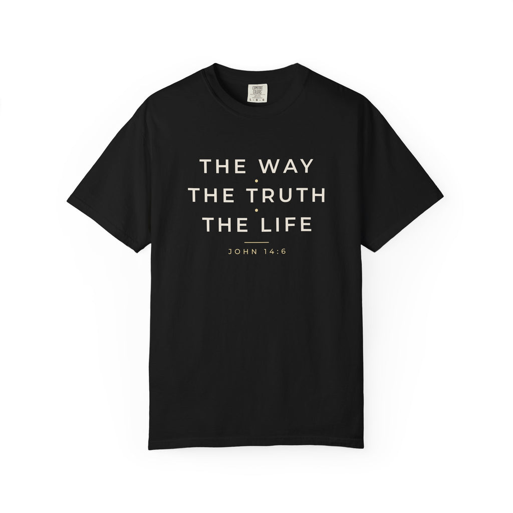 The Way The Truth The Life John 14:6 Christian tee in black, front mockup