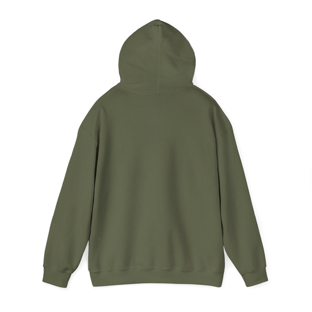 Jesus Saves Christian hoodie in military green, back, hood up mockup