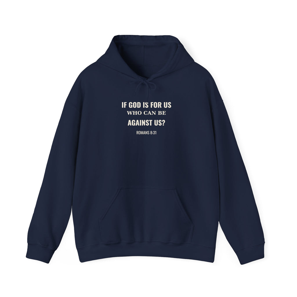If God Is For Us Romans 8:31 hoodie in navy, front mockup