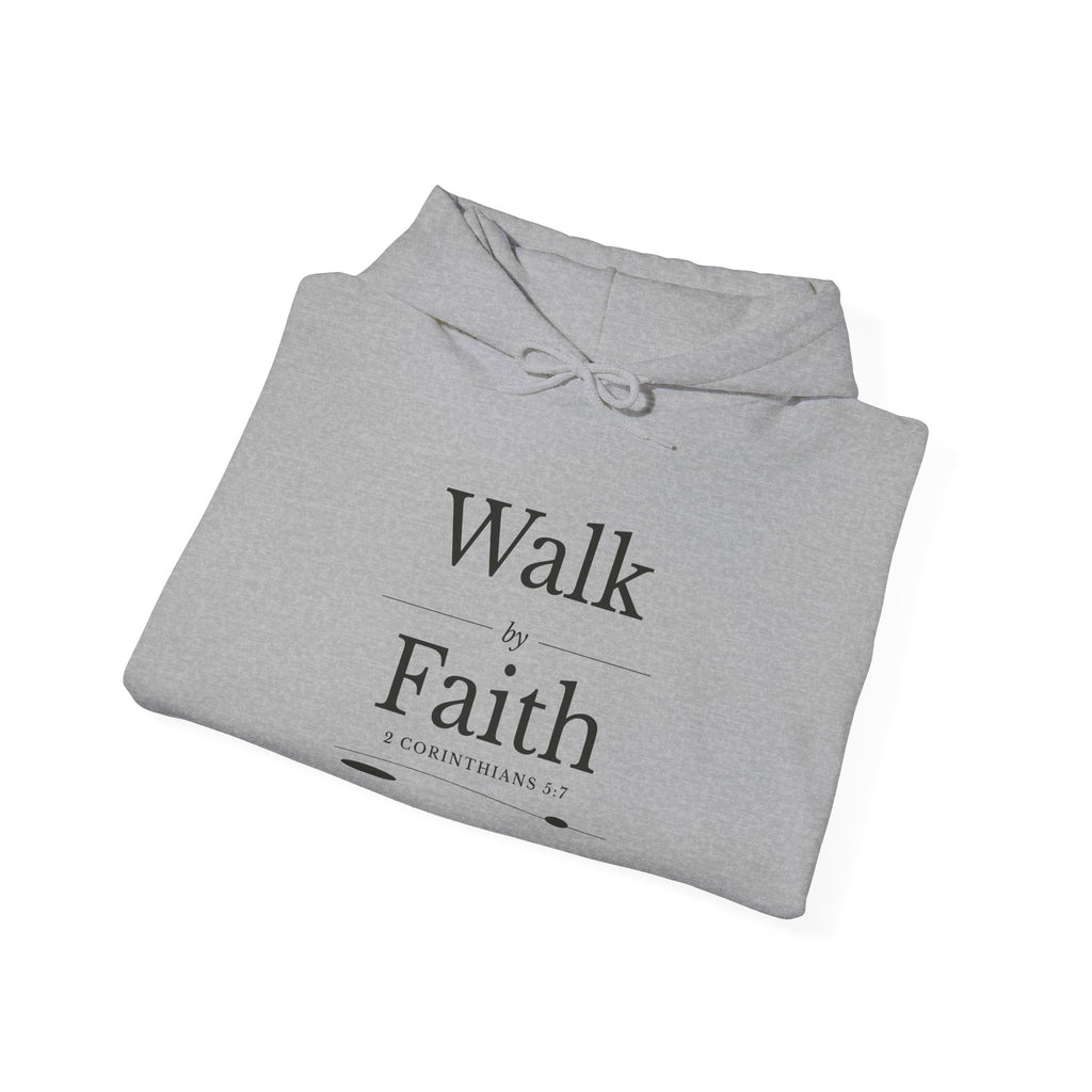 Walk by Faith 2 Corinthians 5:7 hoodie in sport grey, folded mockup