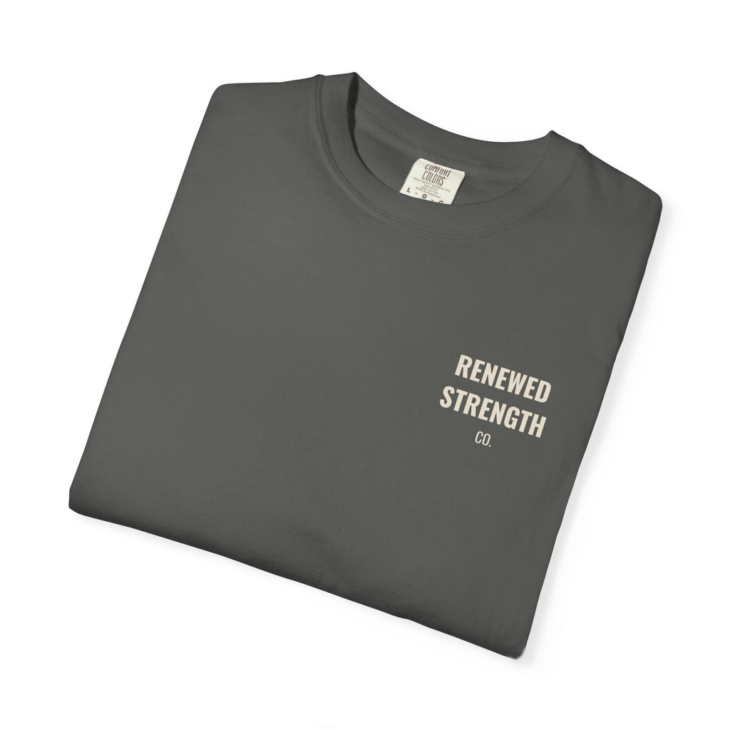 Nothing Can Separate Us Romans 8:38-39 tee in Pepper, folded mockup