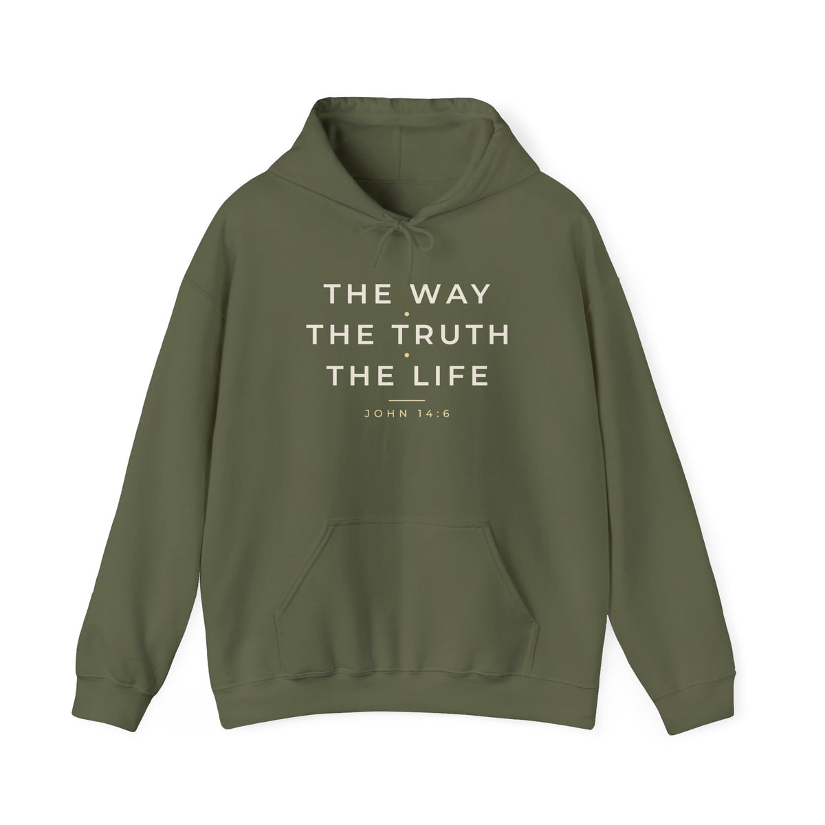 The Way The Truth The Life John 14:6 Christian hoodie in military green, front mockup