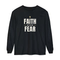 Faith Over Fear Christian long sleeve tee in black, front mockup
