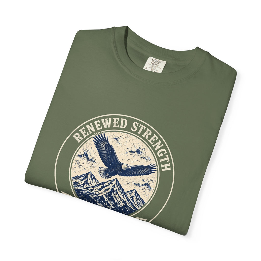 Renew Your Strength Isaiah 40:31 tee in sage, folded mockup