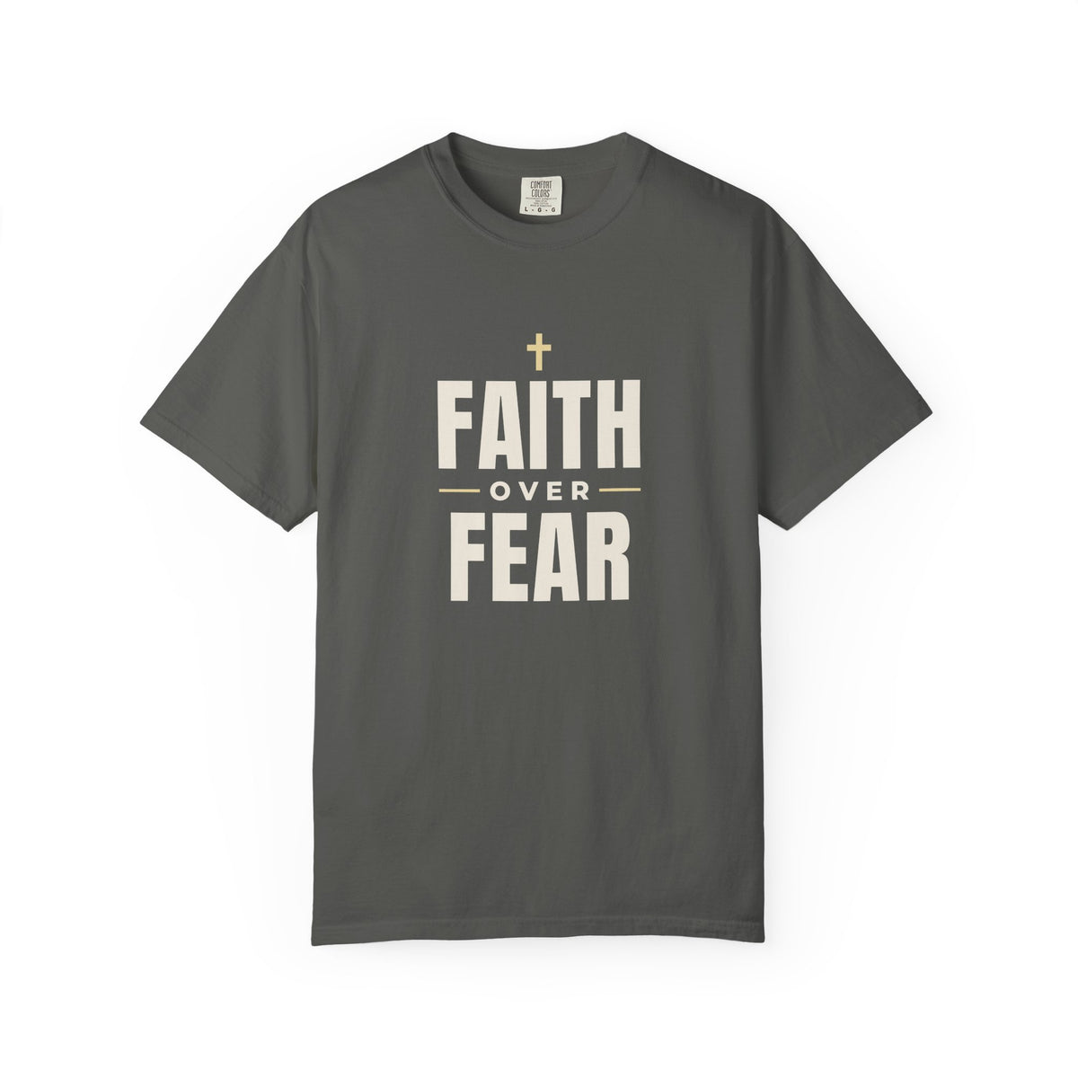 Faith Over Fear Christian tee in pepper, front mockup