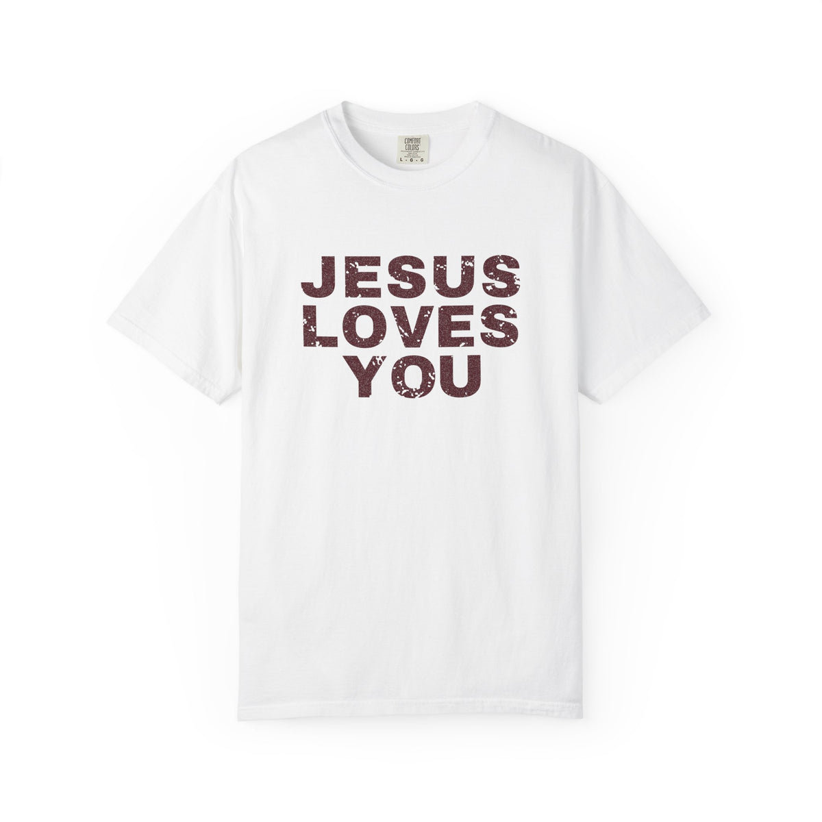 Jesus Loves You Christian tee in white, front mockup