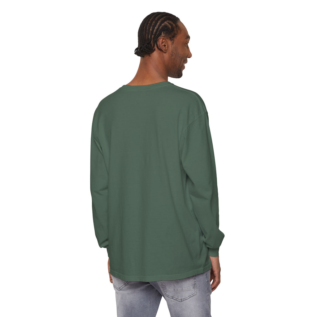 Kept the Faith 2 Timothy 4:7 long sleeve tee in Blue Spruce, back, model