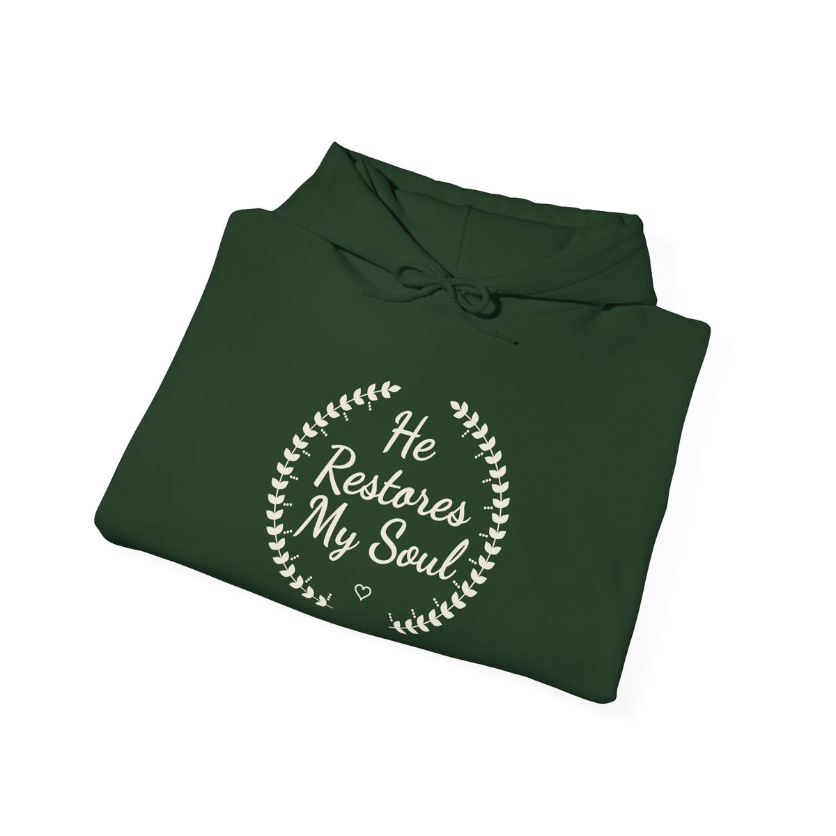 He Restores My Soul Psalm 23:3 hoodie in forest green, folded mockup