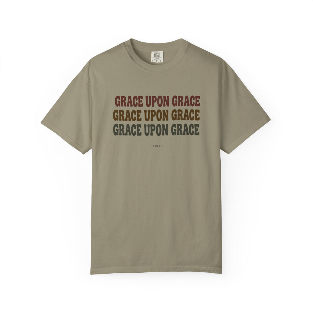 Grace Upon Grace John 1:16 tee in sandstone, front mockup