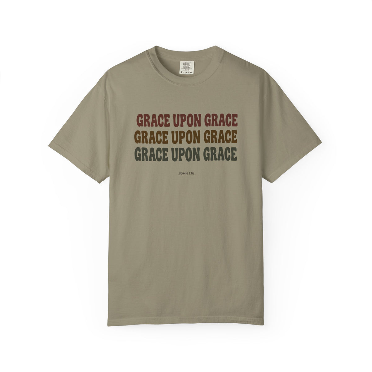 Grace Upon Grace John 1:16 tee in sandstone, front mockup