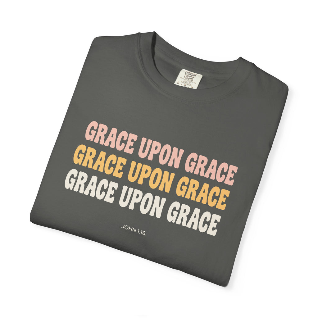 Grace Upon Grace John 1:16 tee in pepper, folded mockup