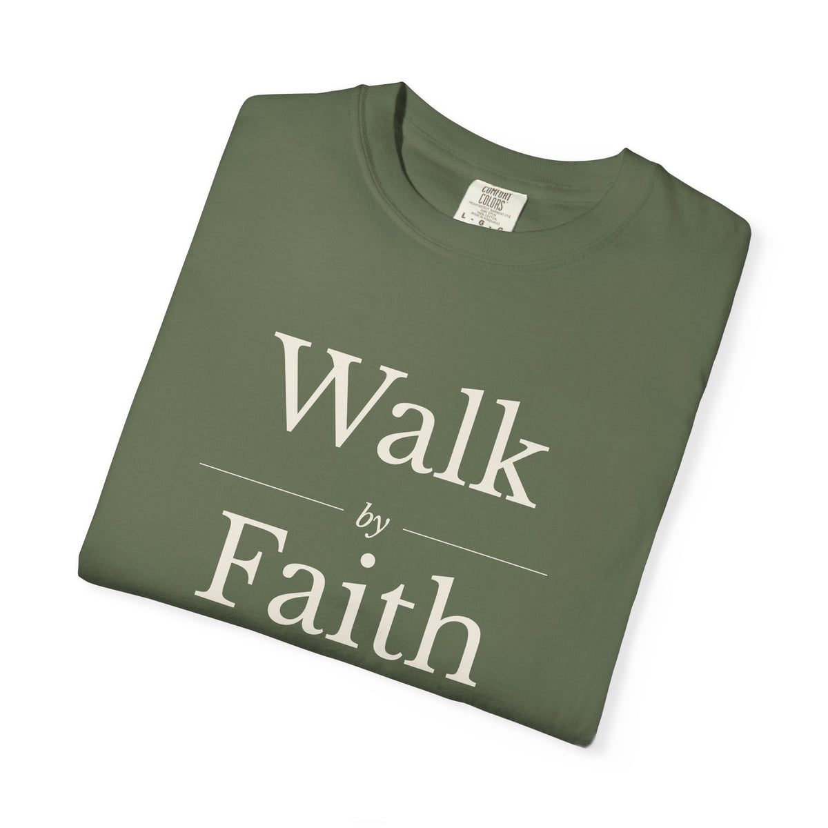 Walk by Faith 2 Corinthians 5:7 tee in sage, folded mockup