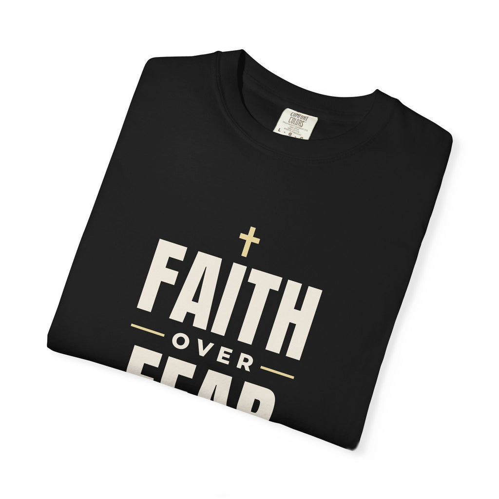 Faith Over Fear Christian tee in black, folded mockup