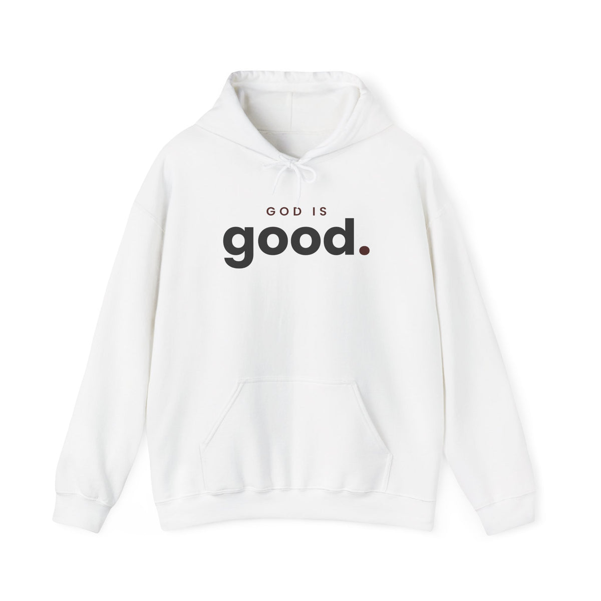 God Is Good Christian hoodie in white, front mockup
