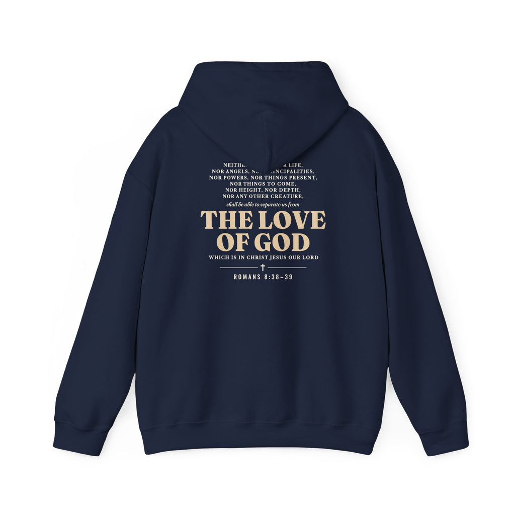 Nothing Can Separate Us Romans 8:38-39 hoodie in Navy, back print mockup
