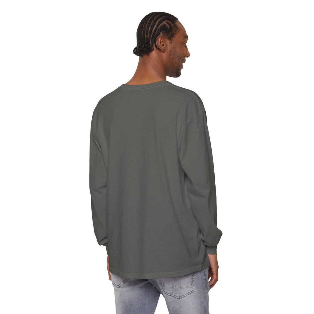Kept the Faith 2 Timothy 4:7 long sleeve tee in Pepper, back, model