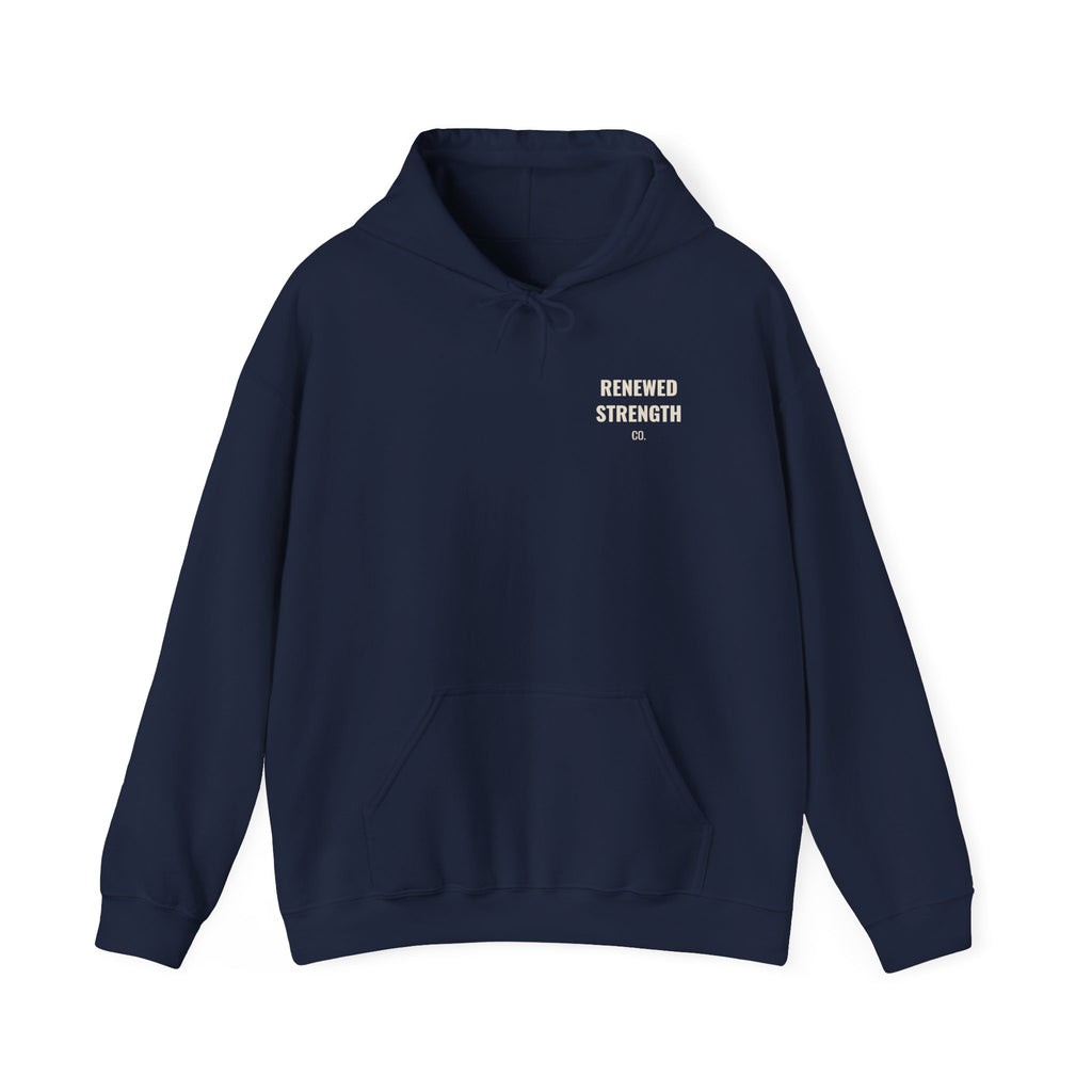 Nothing Can Separate Us Romans 8:38-39 hoodie in Navy, front with left-chest logo mockup