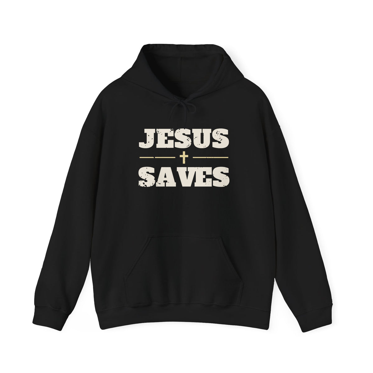 Jesus Saves Christian hoodie in black, front mockup