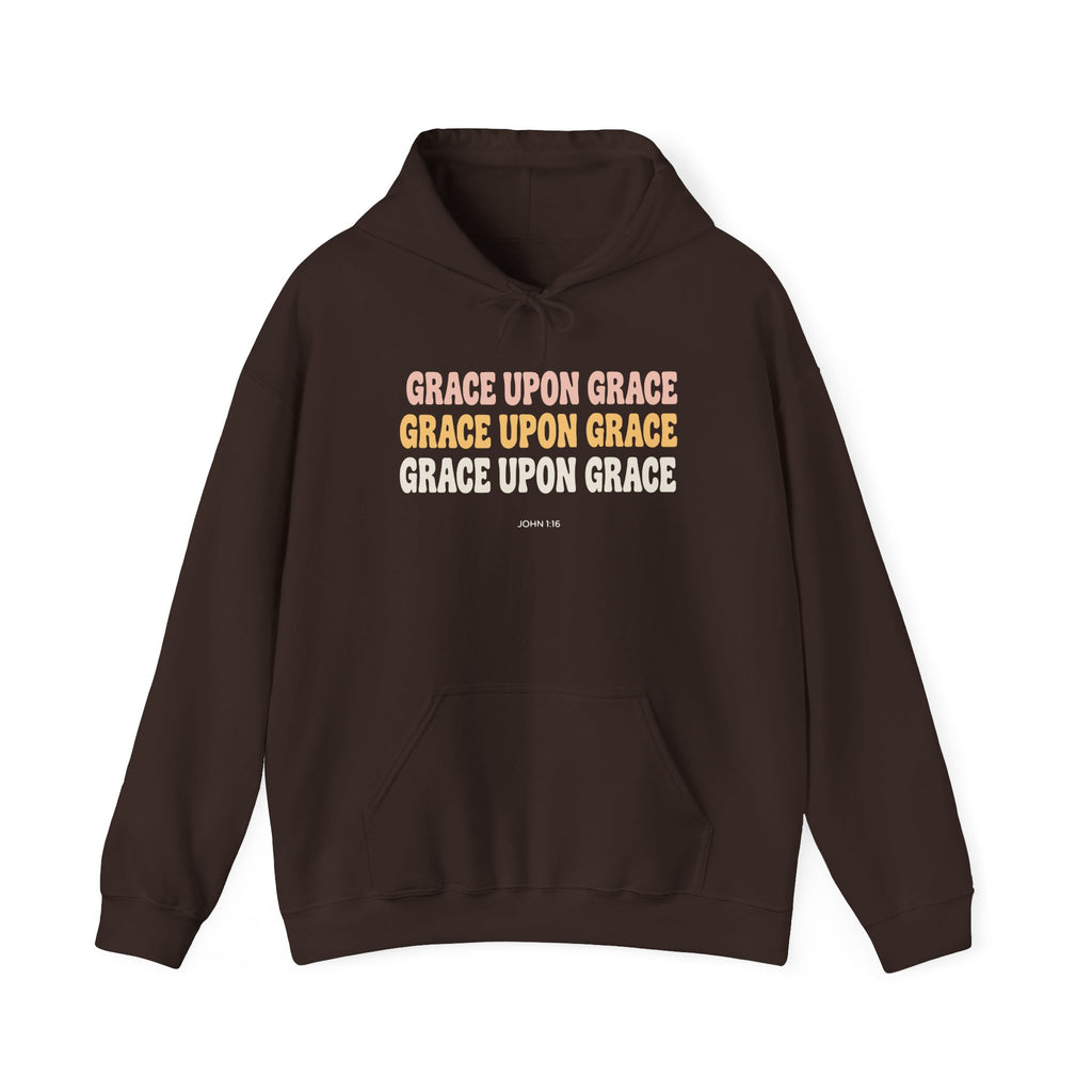 Grace Upon Grace John 1:16 hoodie in dark chocolate, front mockup