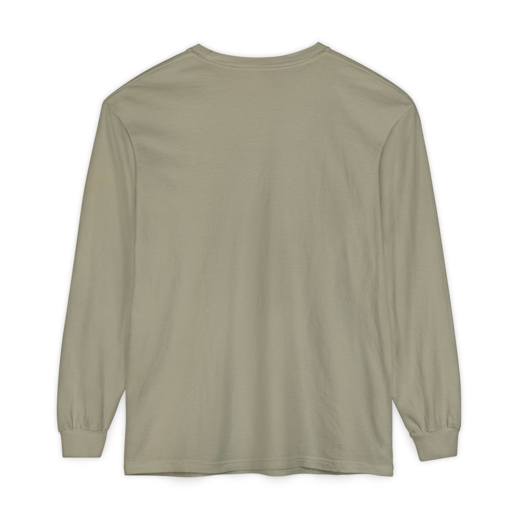 Faith Over Fear Christian long sleeve tee in sandstone, back mockup